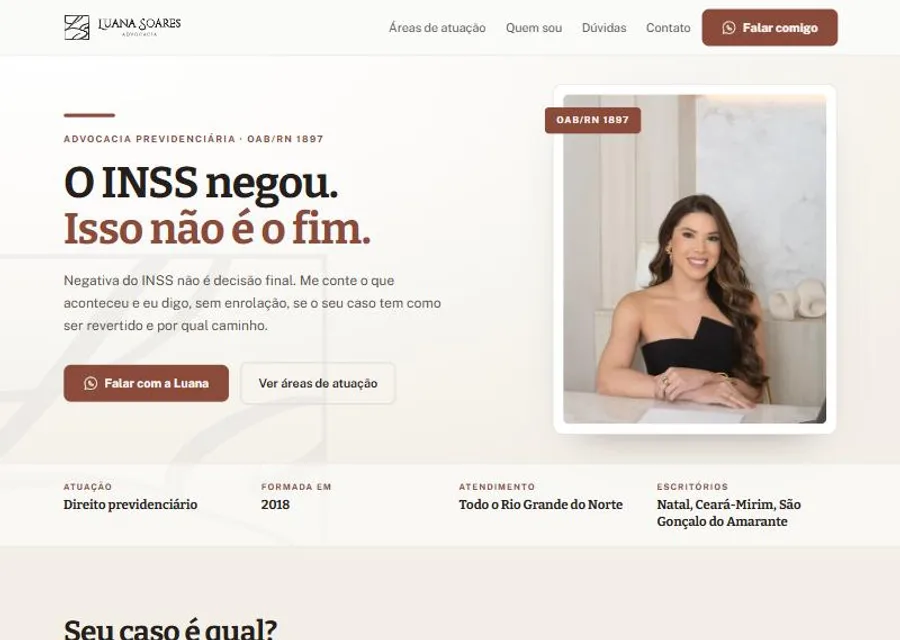 Página inicial do site de Luana Soares Advocacia